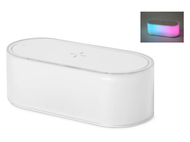 Ночник с беспроводной зарядкой и RGB подсветкой Miracle, 15 Вт · белый