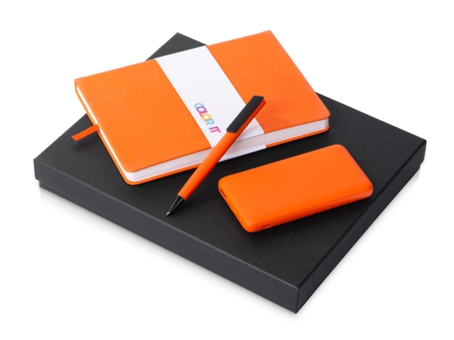 Подарочный набор COLOR IT c блокнотом, ручкой и повербанком, 10000 mAh · оранжевый