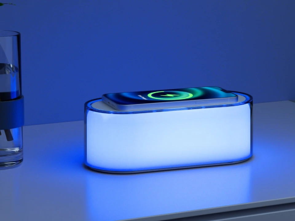 Ночник с беспроводной зарядкой и RGB подсветкой Miracle, 15 Вт, белый