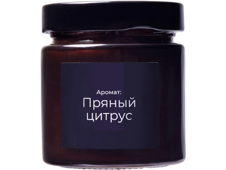 Свеча в стеклянной коричневой банке 200мл, аромат Пряный цирус, фитиль деревянный