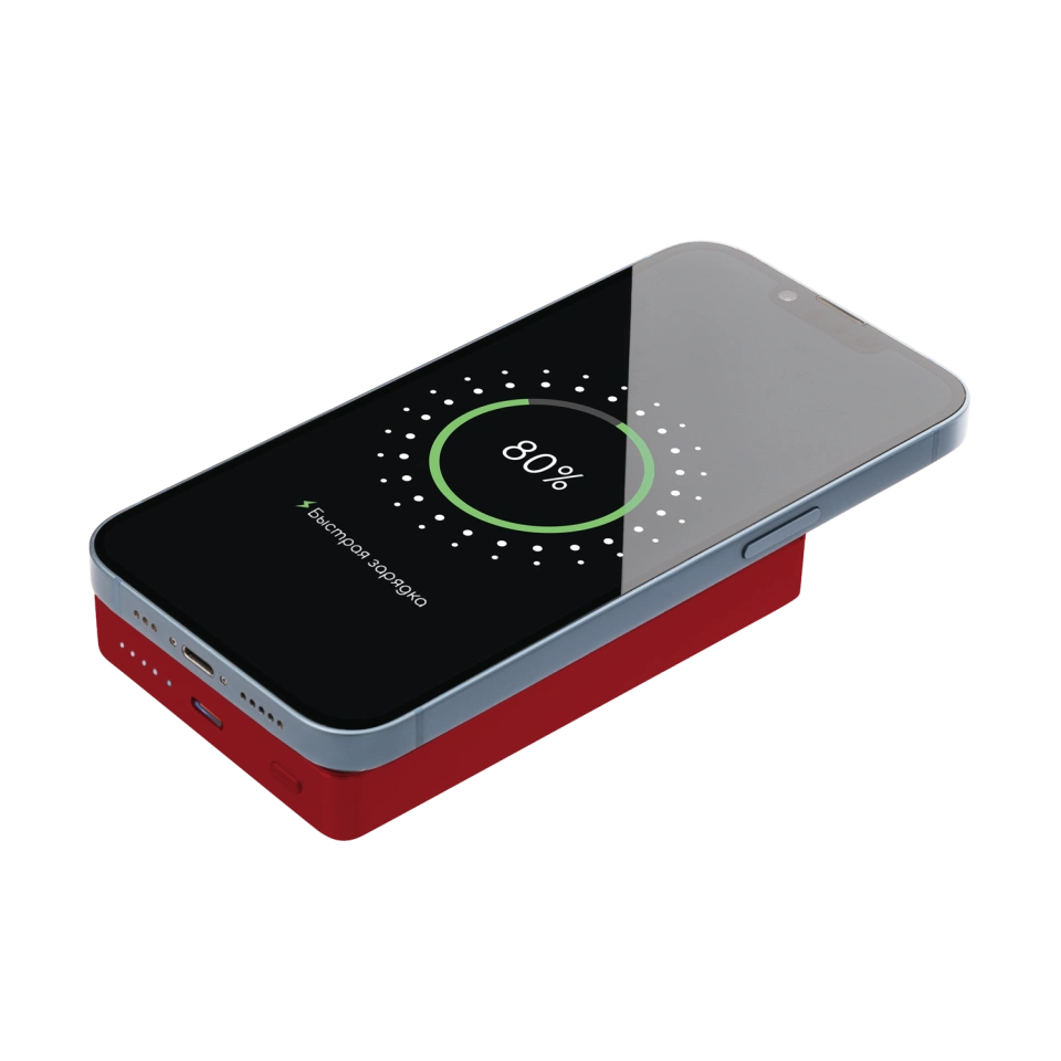 Внешний аккумулятор Атлантис Плюс PD (Atlantis PD Plus) 10000mAh с функцией беспроводной зарядки 15W, красный