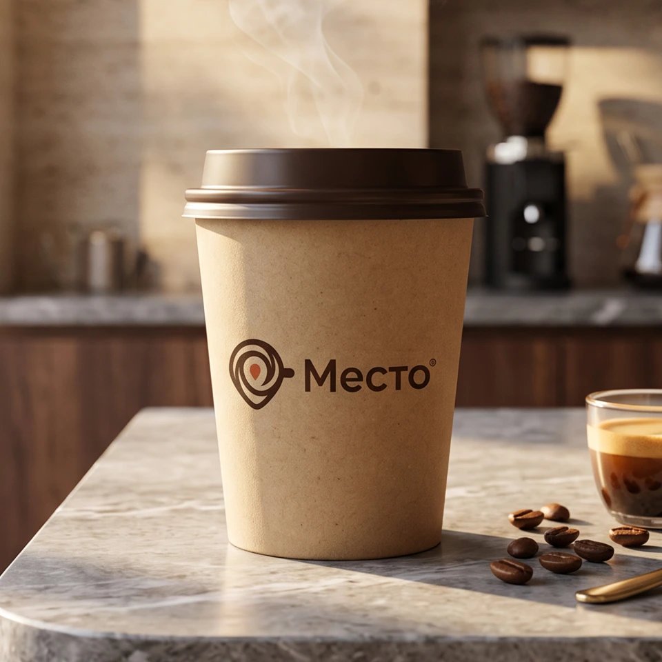 Стакан с логотипом «Место» на столе