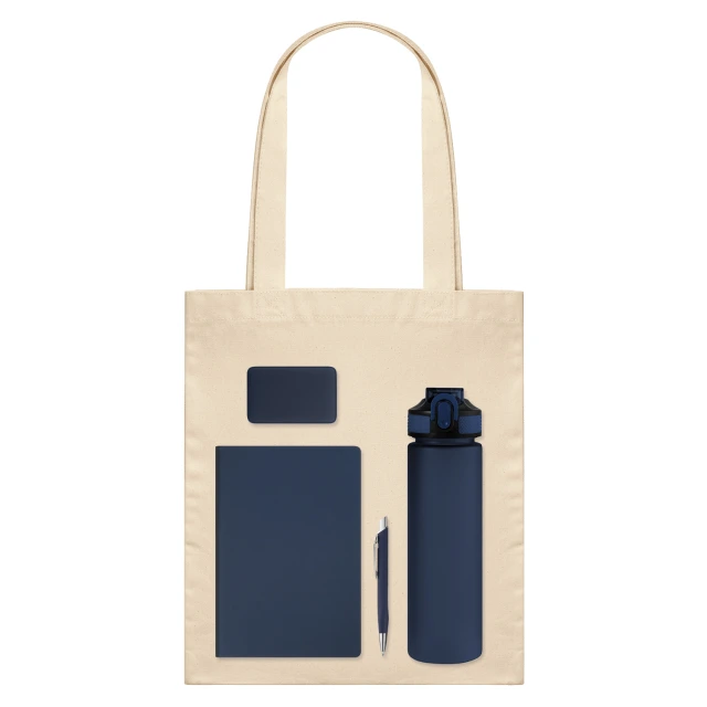 Подарочный набор Велком Пак (Welcome Pack), синий (бутылка, ежедневник, ручка, ЗУ, шоппер) · СИНИЙ / БЕЖЕВЫЙ