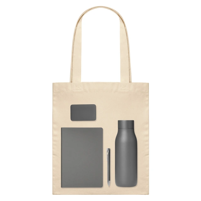 Подарочный набор Велком Пак (Welcome Pack), серый (термобутылка, ежедневник, ручка, ЗУ, шоппер) · СЕРЫЙ / БЕЖЕВЫЙ